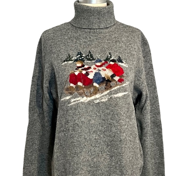 Lauren Ralph Lauren Lambswool Turtleneck Sweater Winter Scene LARGE Vintage - Picture 1 of 9